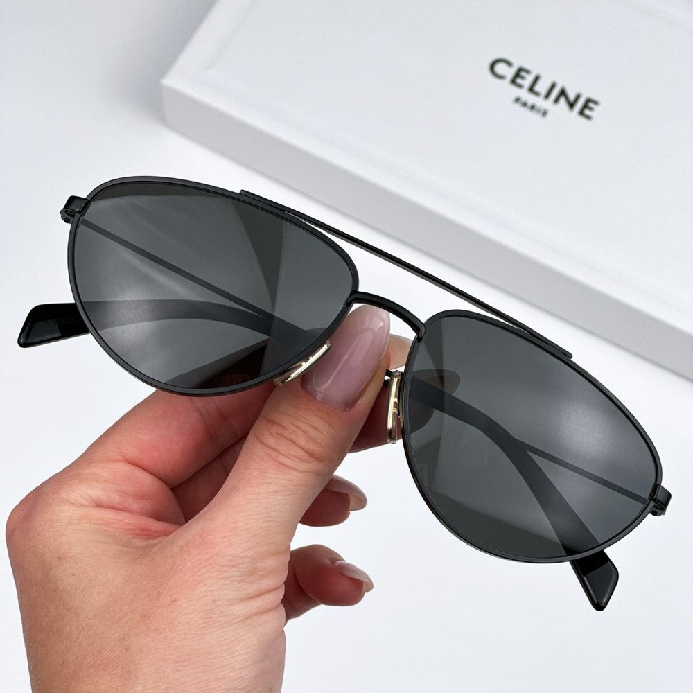 Celine CL40077U 02A Sunglasses Matte Black Smoke Pilot Unisex CL 40077U